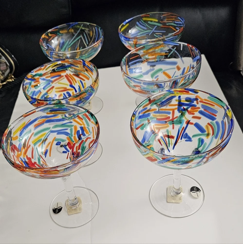Pier 1 Margarita Glasses Pier 1 Glasses Pier 1 Confetti Glasses Mouth Blown NEW